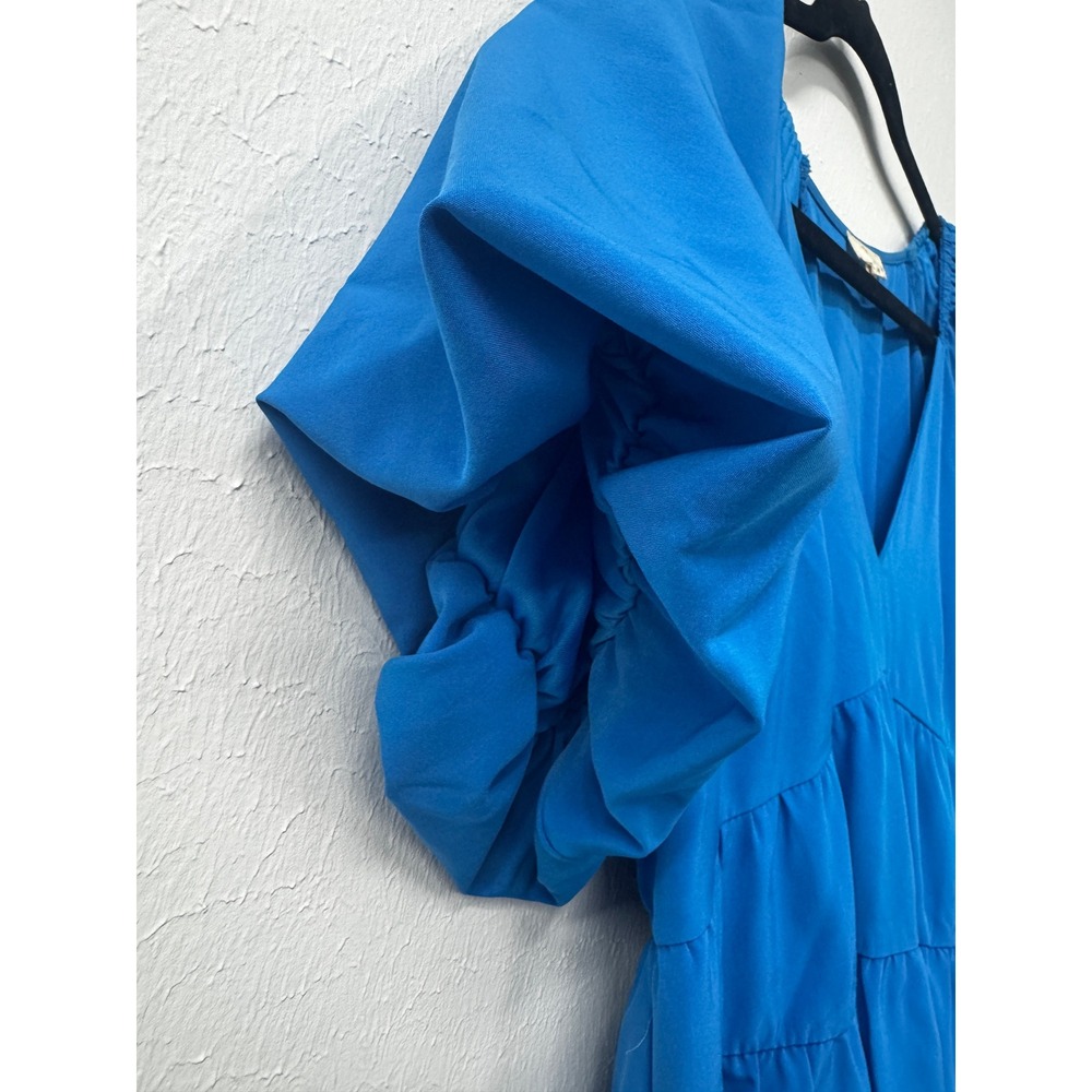 Entro Blue Green Puff Sleeve V Neck Tiered Knee Length Dopamine dressing - Picture 4 of 10